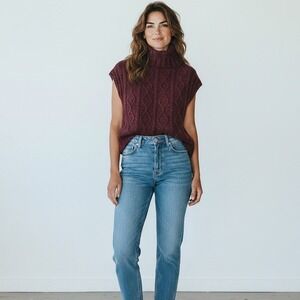 Bonner of Ireland Women's 24" Merino Mohair Cable Knit Cowl Neck Vest Burgundy